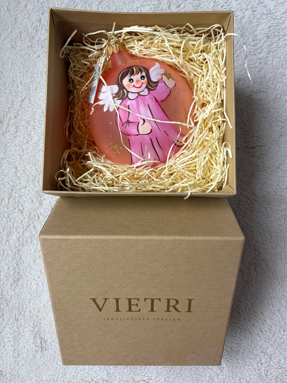 New Vietri Handpainted Christmas Ornament Baby Girl Angel